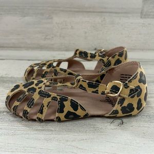 MONKEY FEET Black Tan Leopard Print Sandals NEW 3-4Y